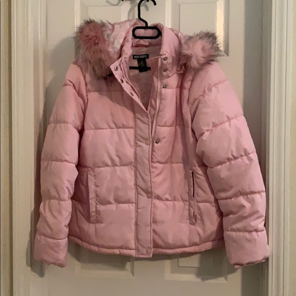 Pink rainbow unicorn fur puffer jacket